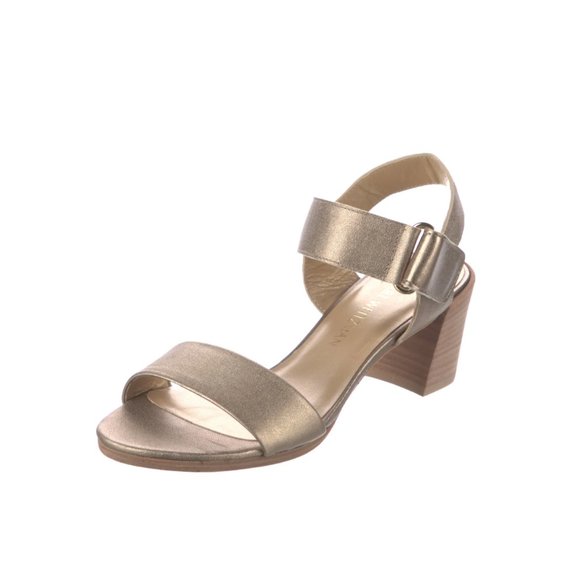 Stuart Weitzman Sandals Womens 6.5 Metallic Pewter Gold Leather Open Toe Shoes - Picture 12 of 13